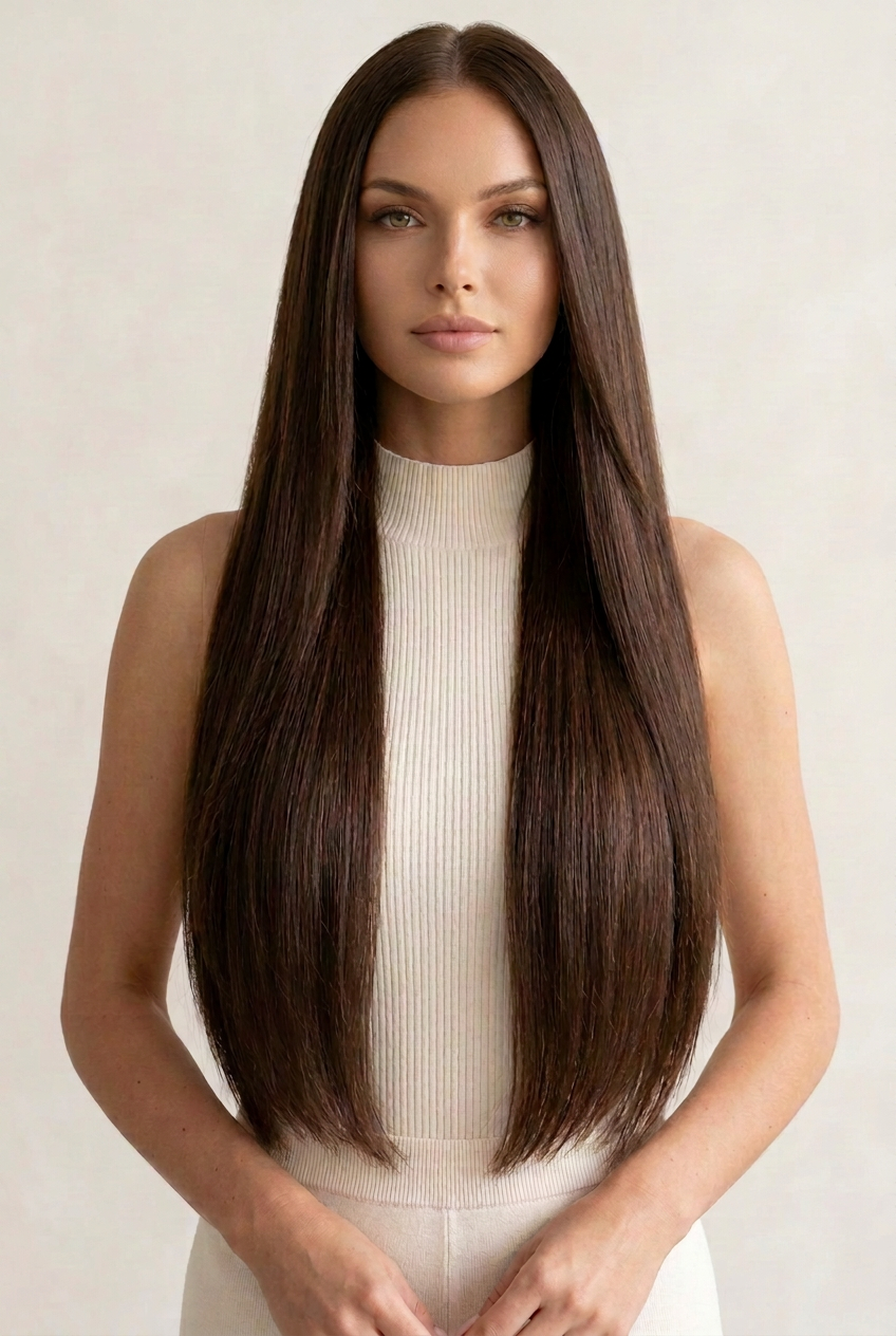 Premium Clip-in mit dunkelbraunen Haaren