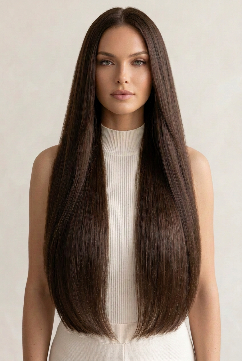 XXL Clip-in mit dunkelbraunen Haaren